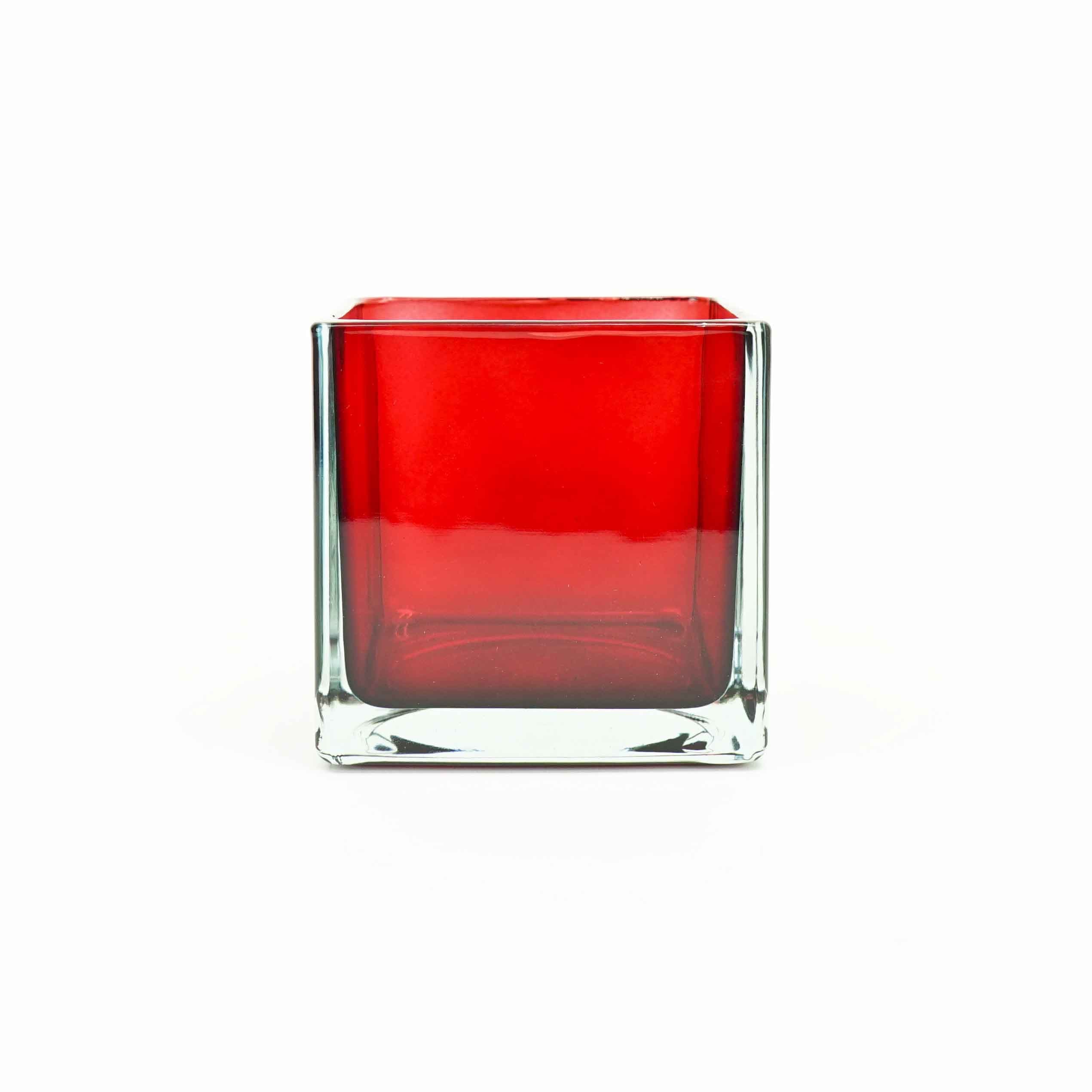 5" Red Cube Glass Vase