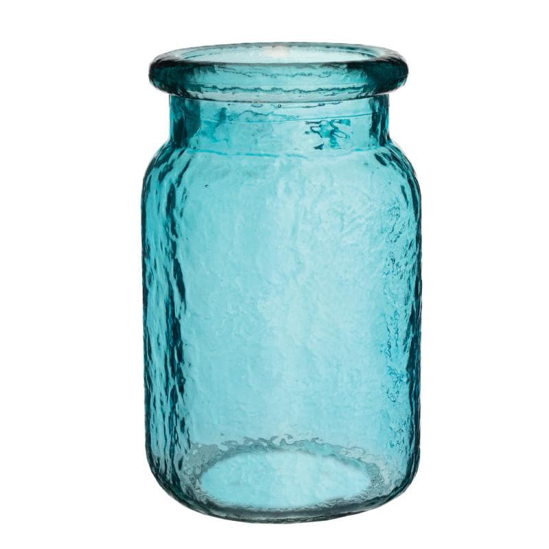 6 1/2" Hammered Mason Jar Vintage Blue