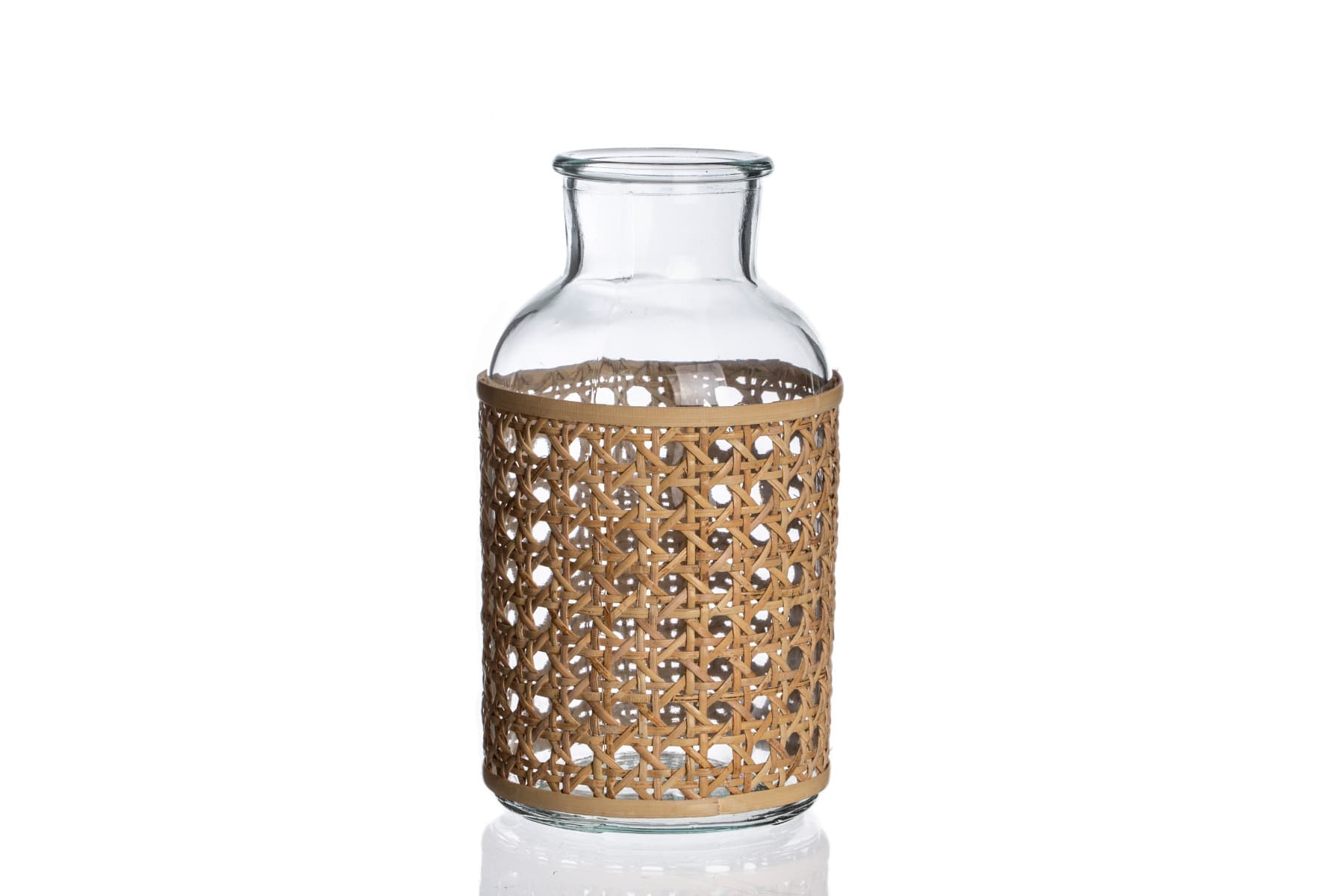 8" Rattan Wrap Apothecary Glass Vase