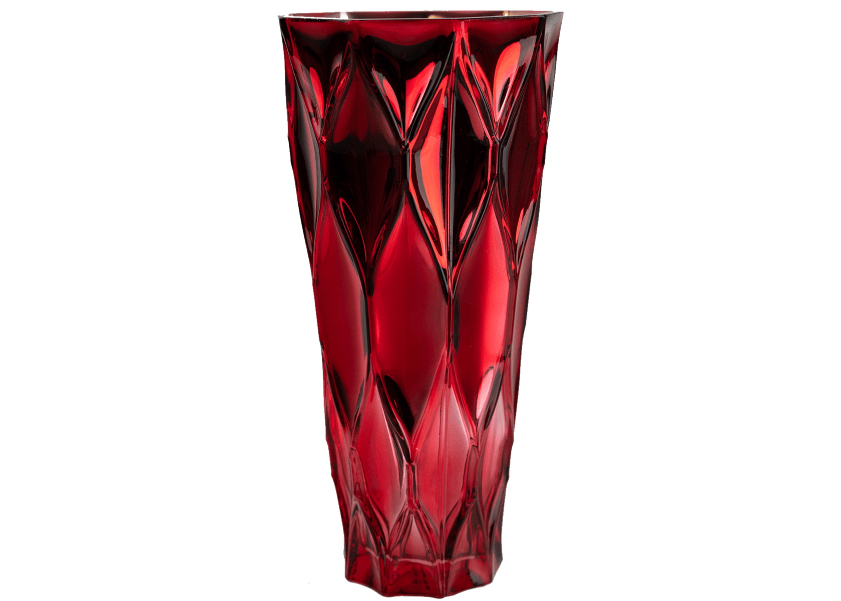 10" Red Tapered Faceted Vase