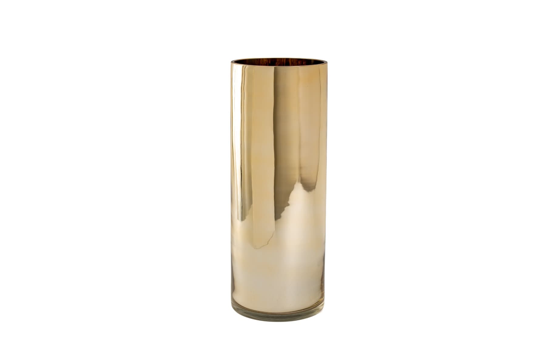 15.75" Reflective Gold Cylinder Glass Vase