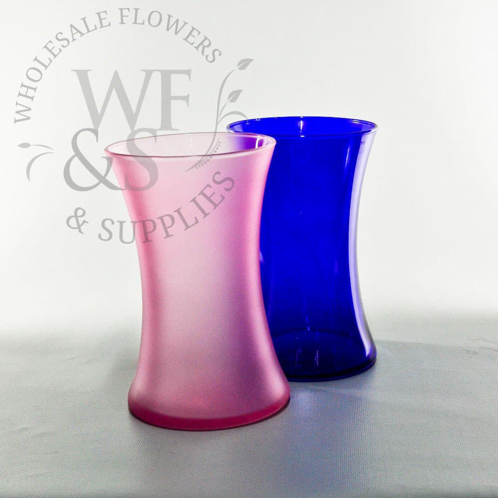 8"Glass Gathering Vase - Cobalt Blue & Frosted Pink