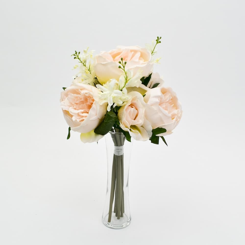 English Garden Rose Bridesmaid Bouquet- Light Pink Ivory Synthetic Silk