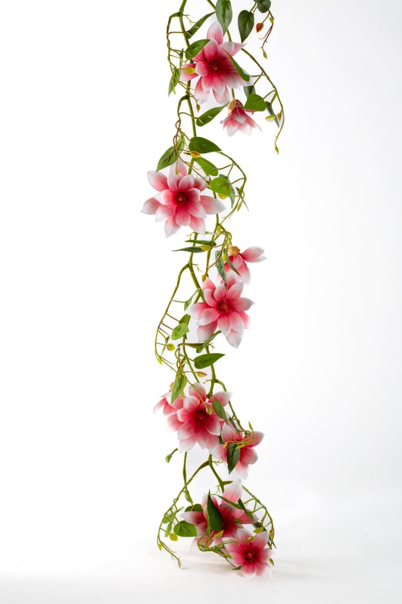 45" White & Hot Pink Magnolia Garland