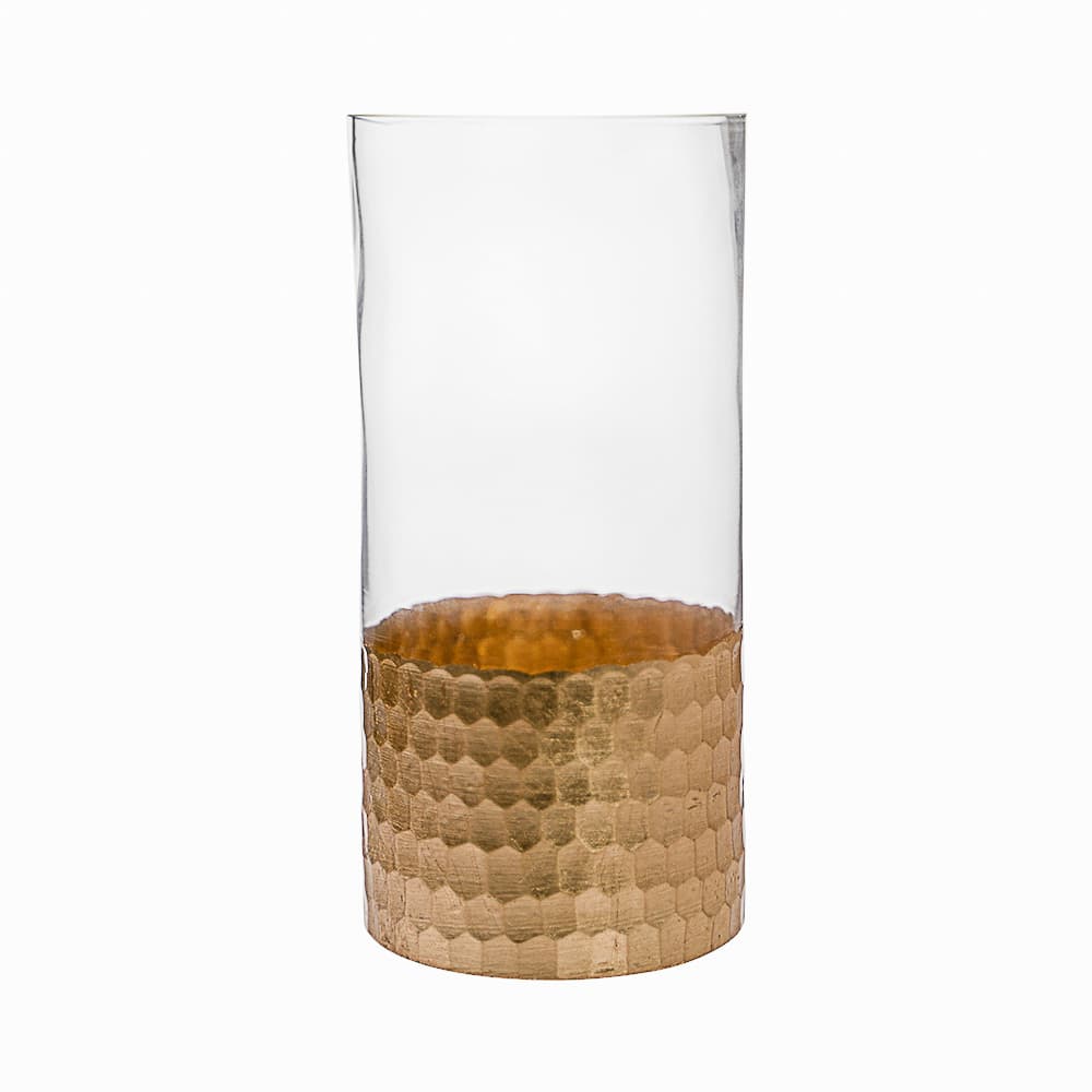 8" Clear cylinder with gold base
