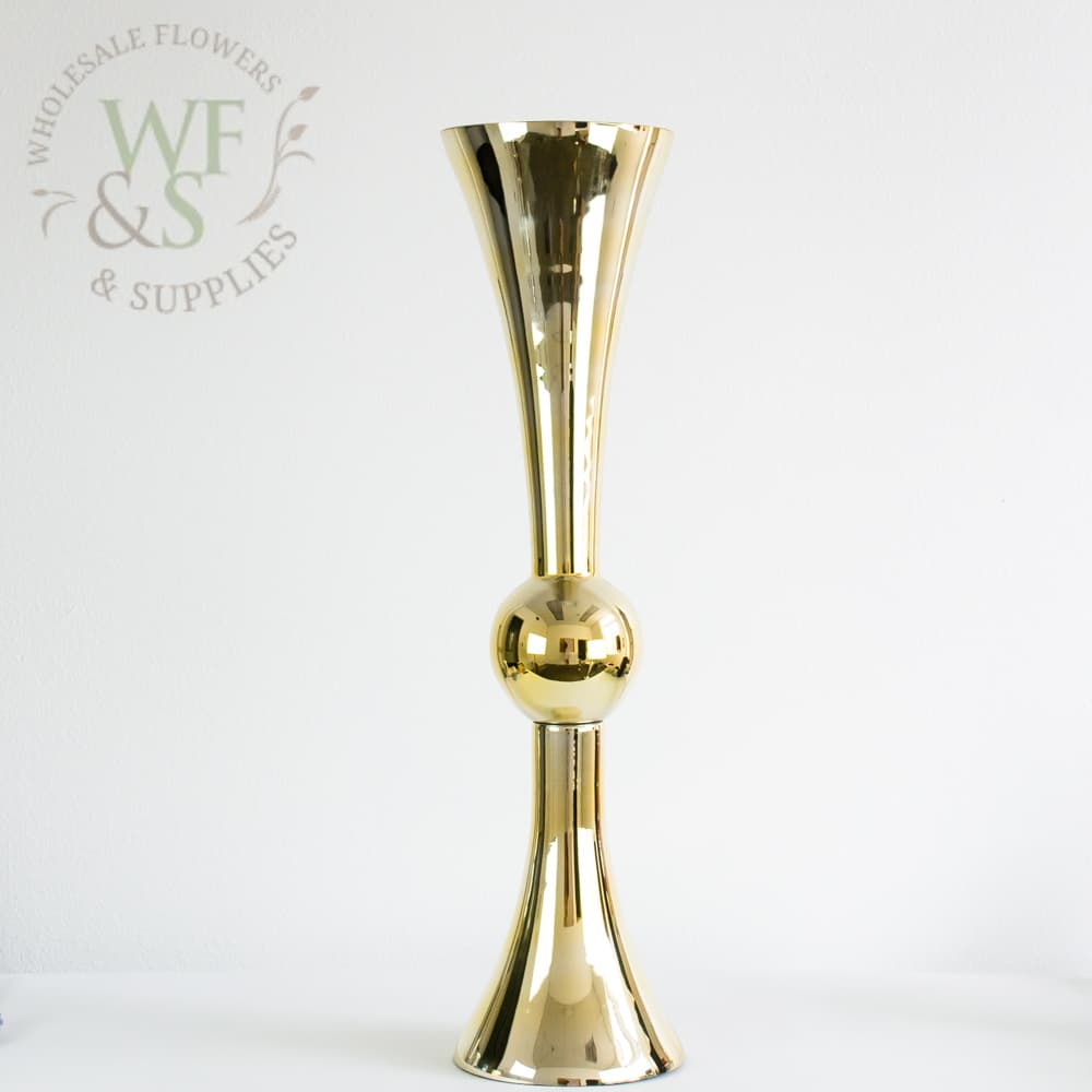 Gold Mirrored Glass Trumpet Reversible Vase Double Sided 30"