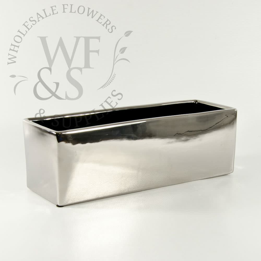 12" Silver Ceramic Rectangle Block Vase
