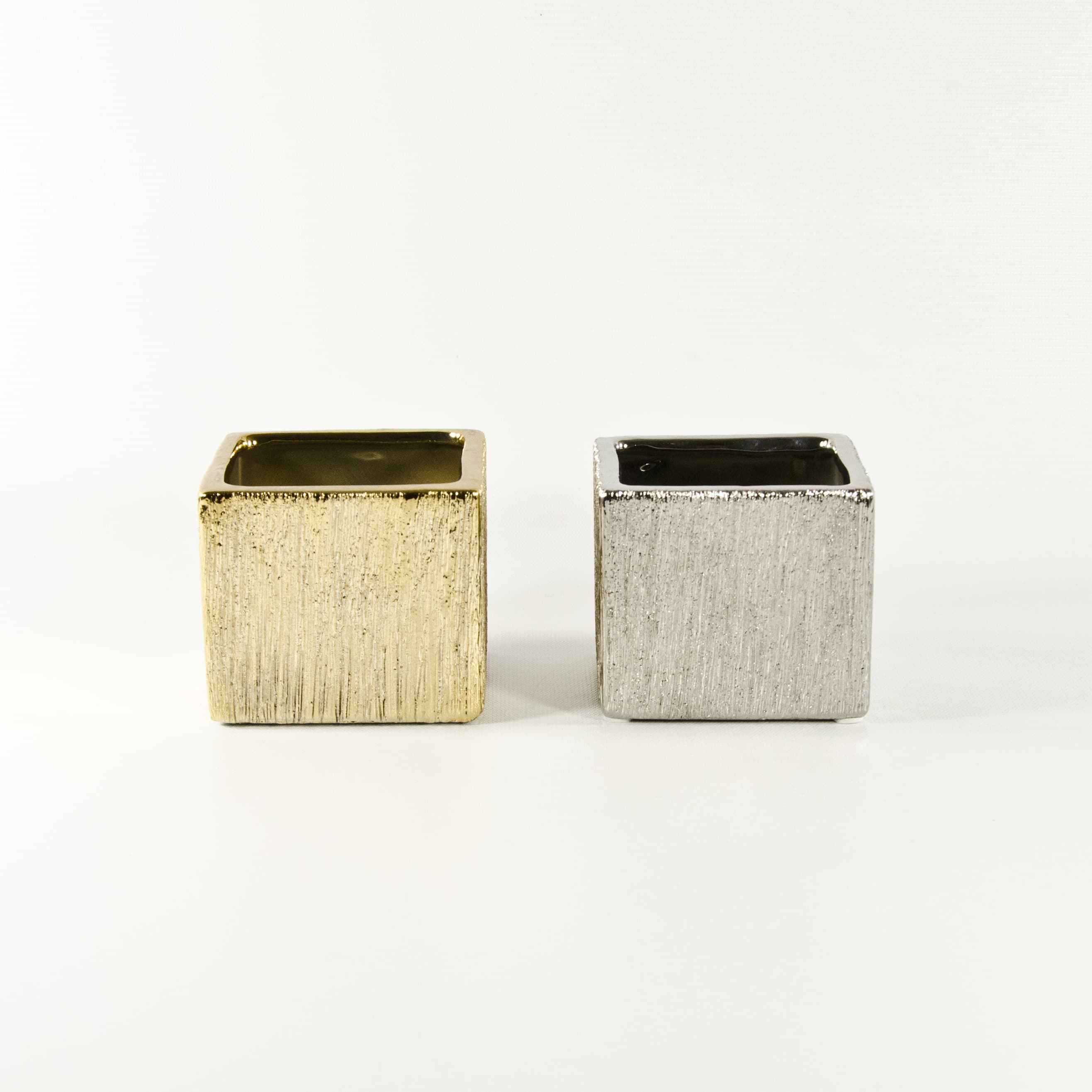 3.5" Etched Ceramic Cube Vase - Silver & Gold - View 1