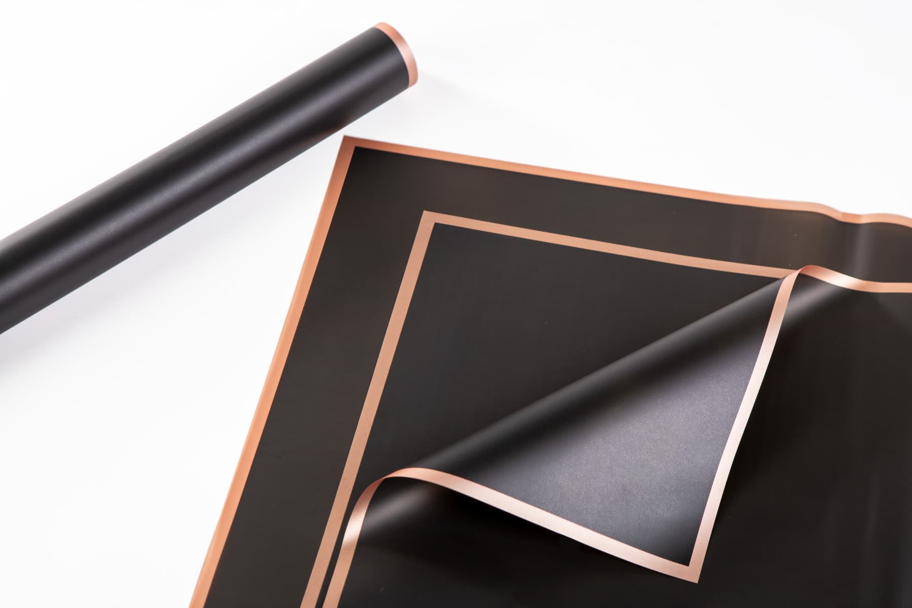 Black Flower Paper Wrap w/ Rose Gold Border