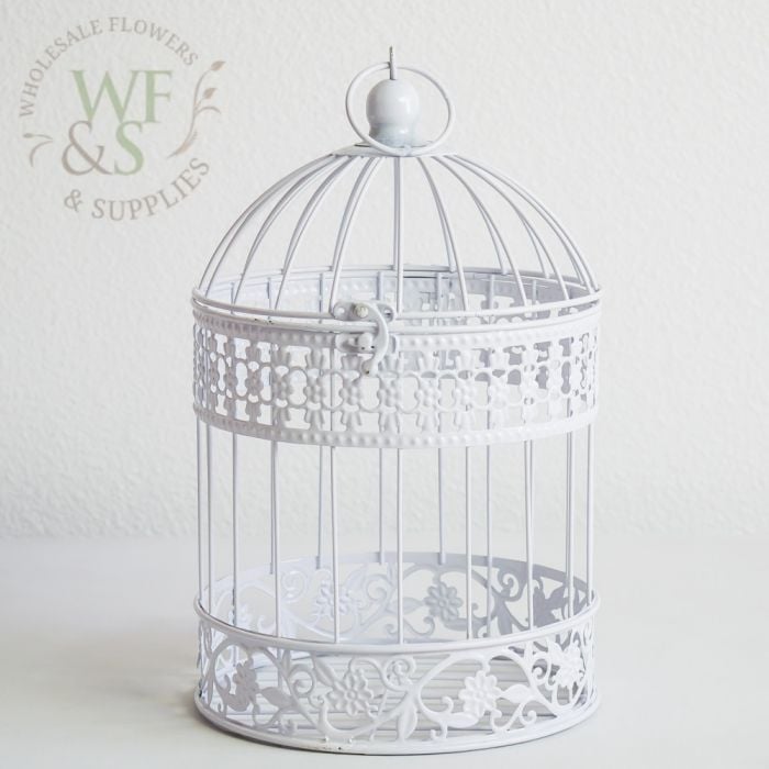 Floral Cylindrical Shape White Decorative Bird Cage, For
