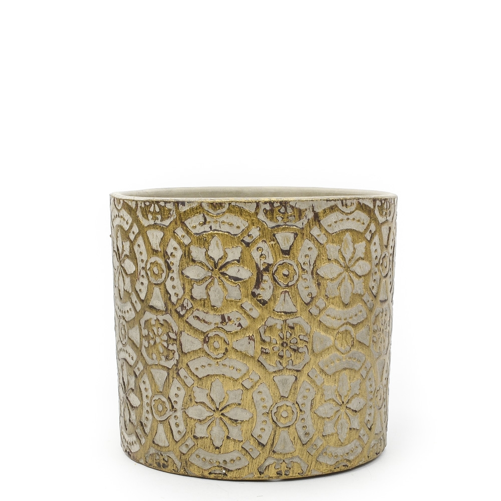 Embossed 5" Ceramic Cylinder Vase, Gold Wash 2