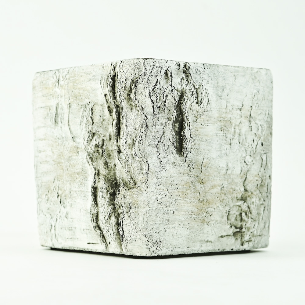 Square Rustic Birch Bark Tree Trunk Concrete Flower Pot Vase