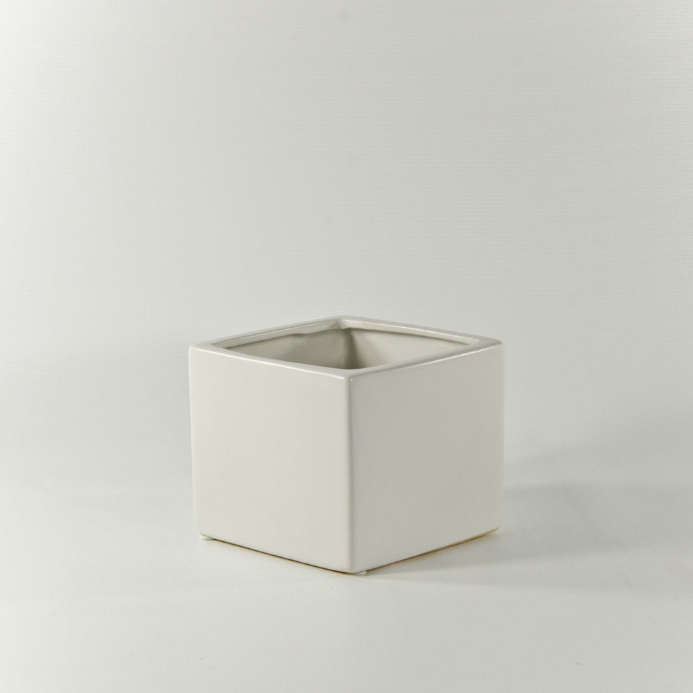 3.8" Small Matte Ceramic Cube Vase - White