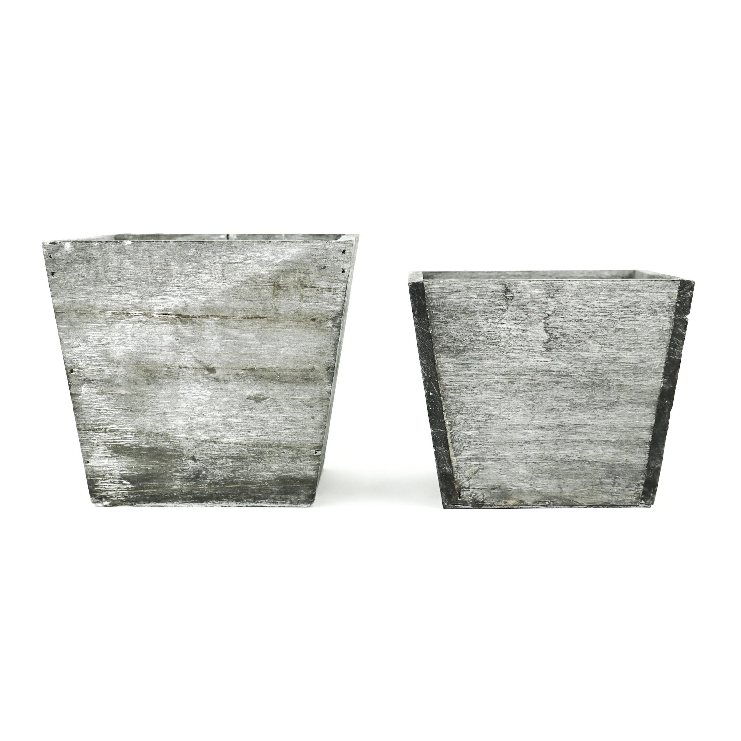 4" Wood Tapered Planter - Grey wash finish