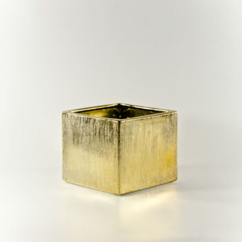 6.2" Tall Etched Ceramic Cube gold