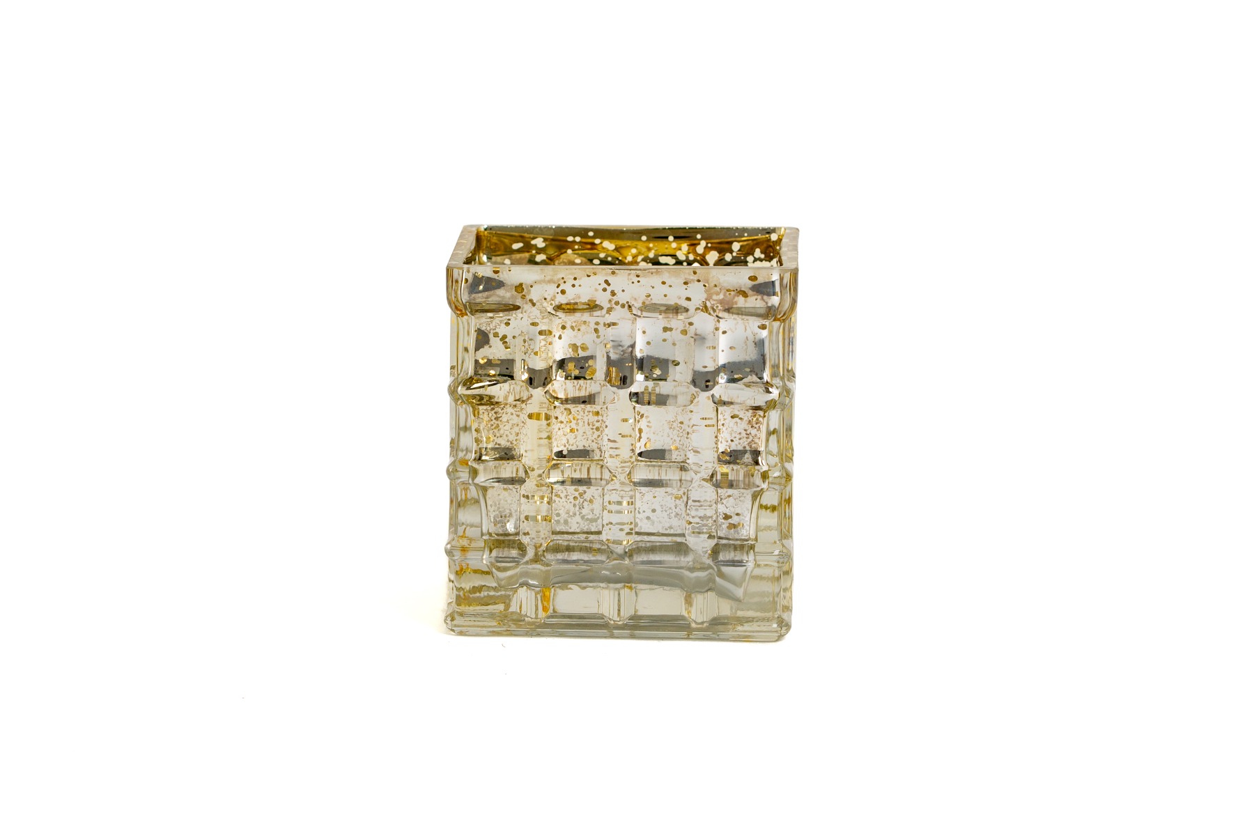 Gold Finish Mercury Glass Mosaic Square Vase 4x4