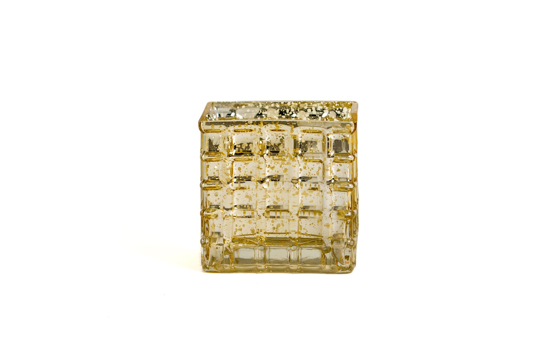 Gold Finish Mercury Glass Mosaic Square Vase