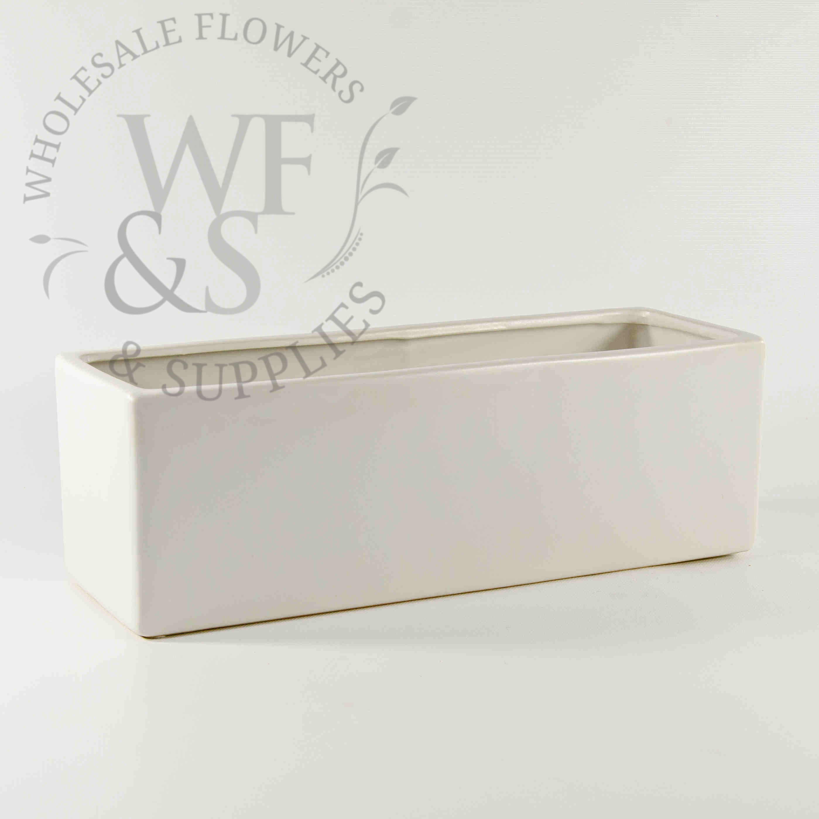 Matte Ceramic Rectangular Flower Container White