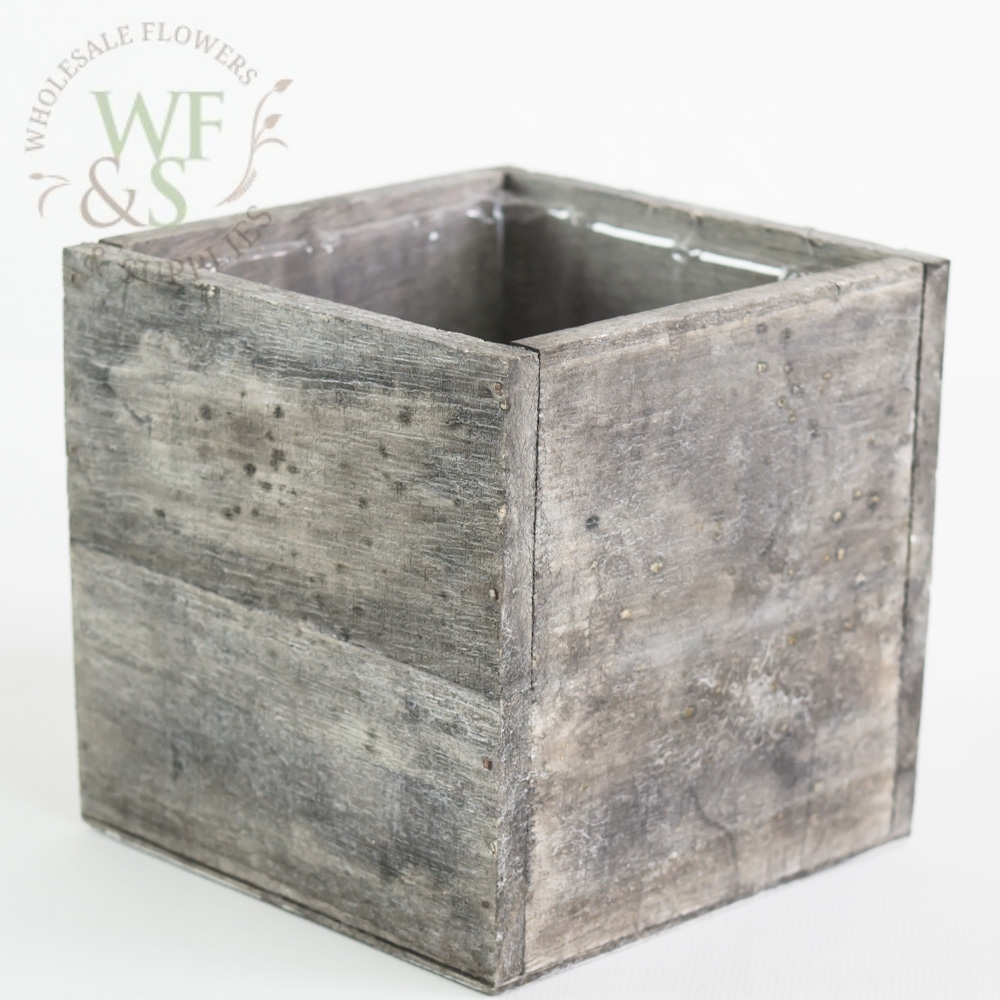 4.8" Wooden Planter Box Grey Brushed Side -1