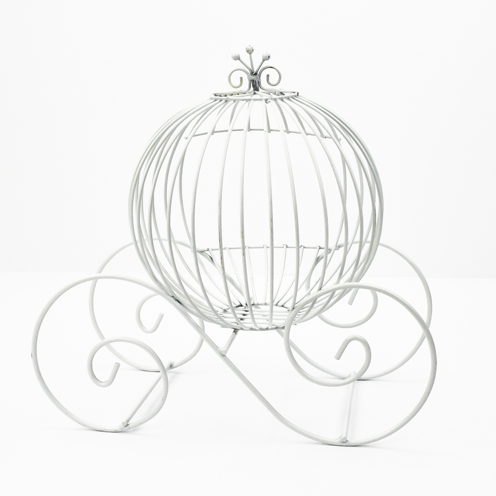 Wire Pumpkin Coach White 15"-2