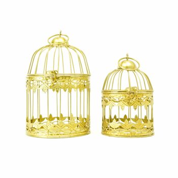 Set of Two Hanging Birdcages - Gold