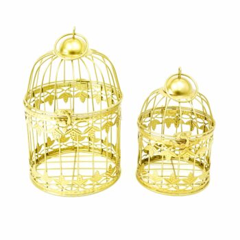 Set of Two Hanging Birdcages - Gold  2