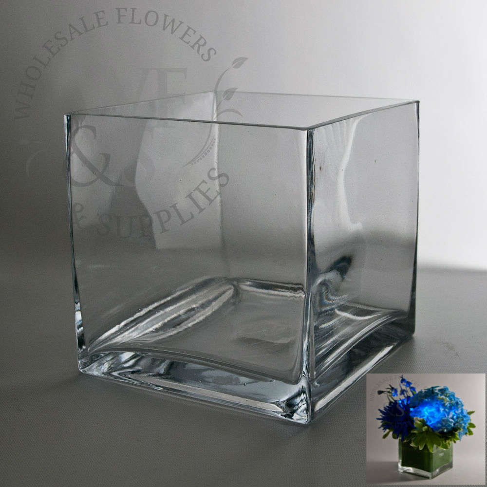 Square Glass Cube Vase 7-inches x 7-inches.