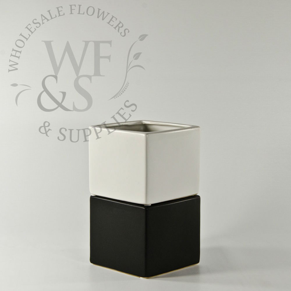 3.8" Small Matte Ceramic Cube Vase - White or Black