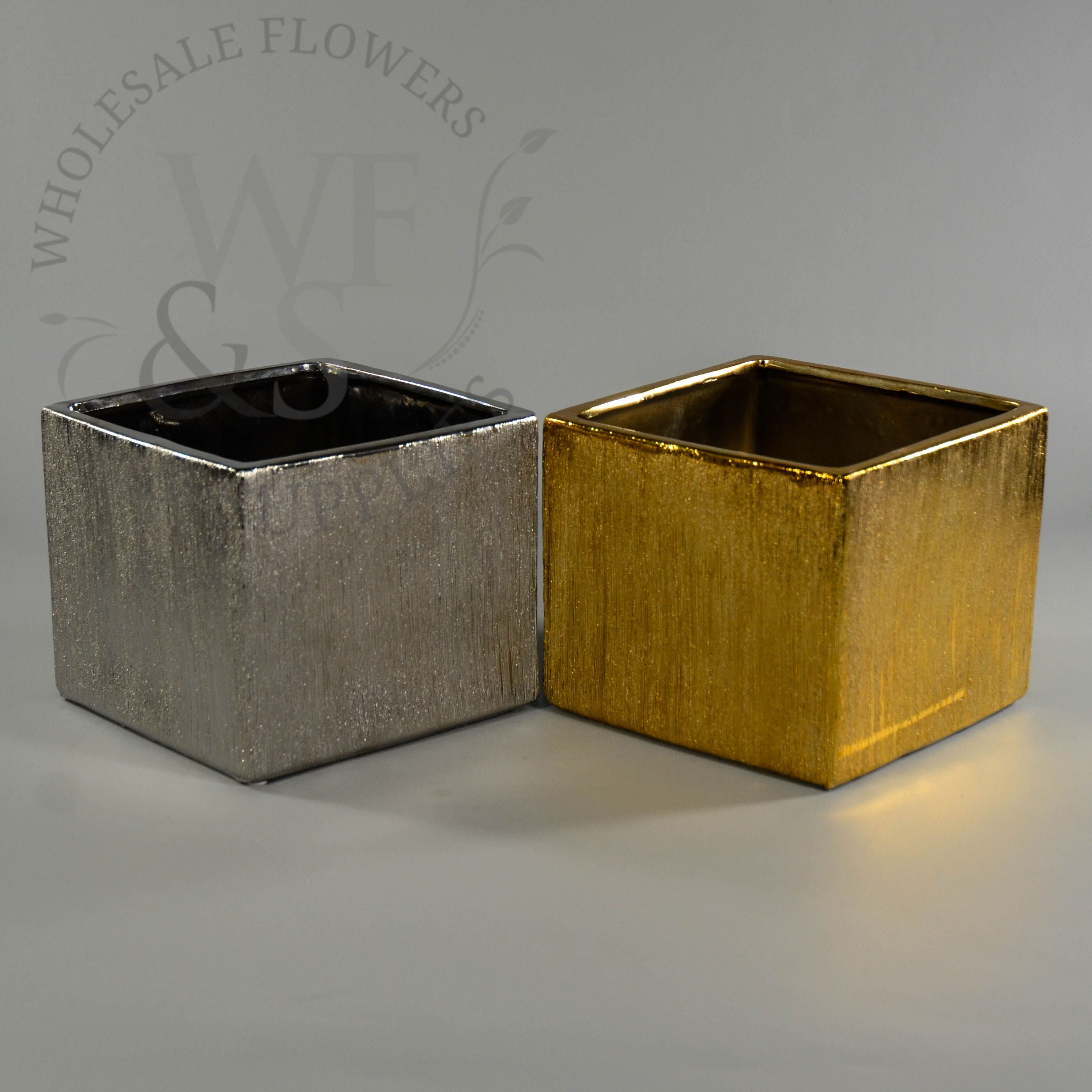 6.2" Tall Etched Ceramic Cube gold and silver