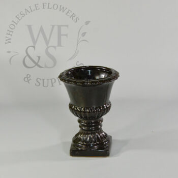 8" Glossy Black Ceramic Urn Vase