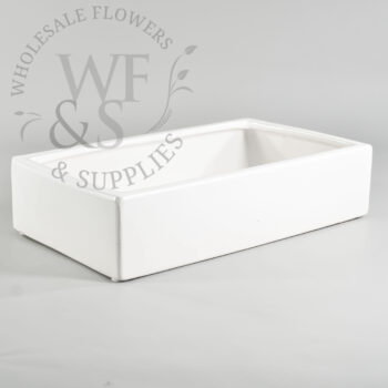 12" Rectangular Low Ceramic Vase - Matte White -2