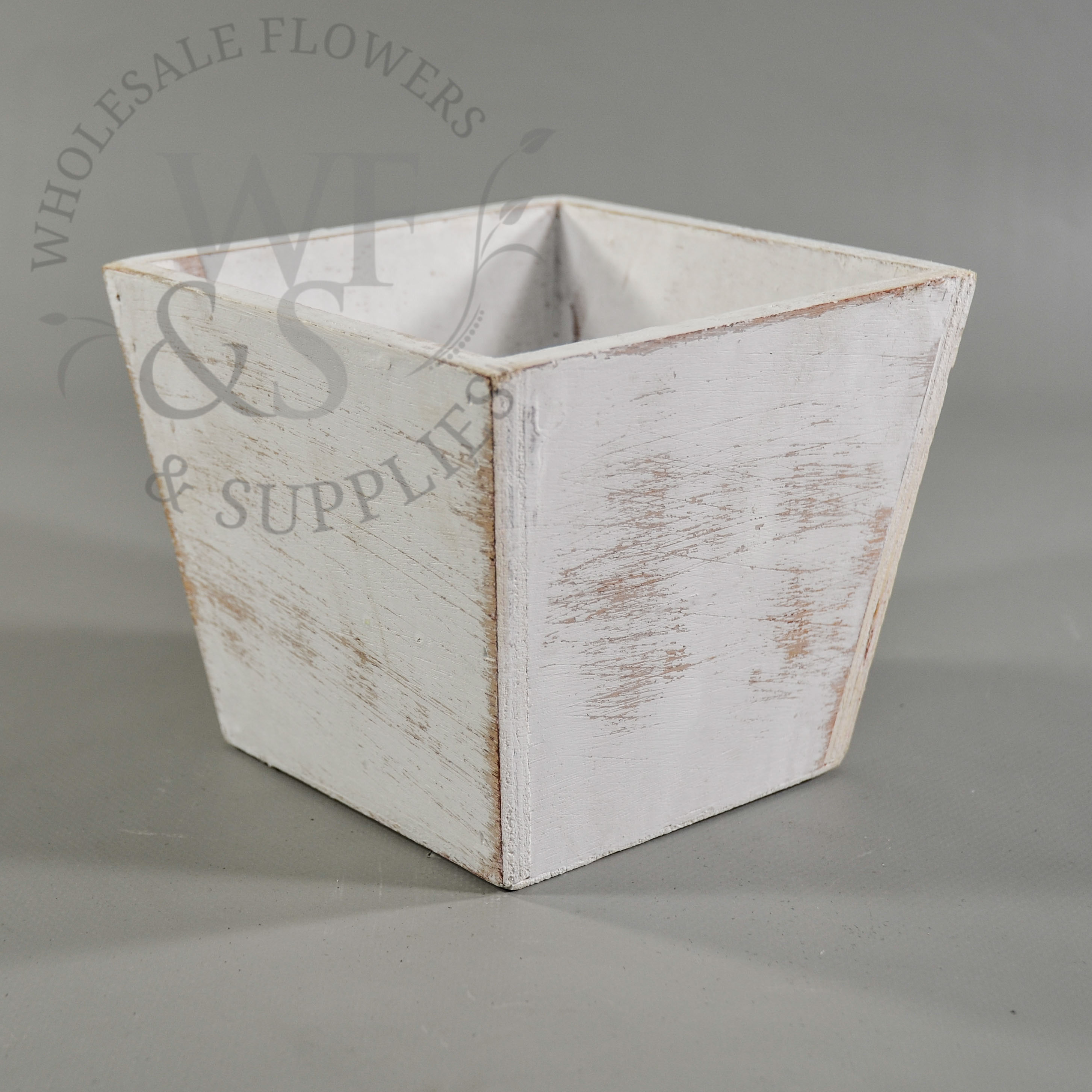 Wood Planter Flower Container in White 5.5" tall