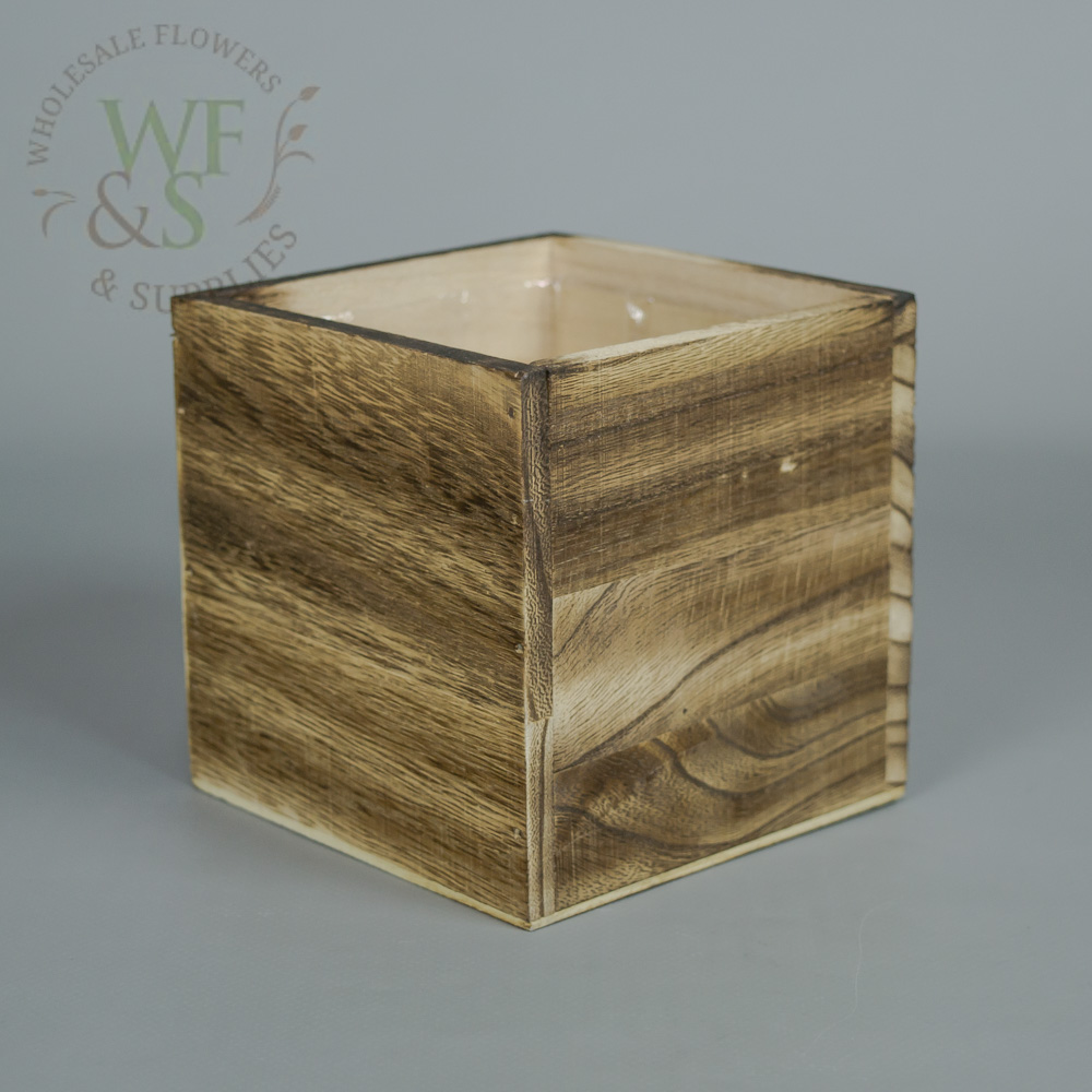 4.8" Square Cube Wood  Vase in Brown