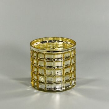 Gold Mercury Glass Mosaic Cylinder Vase 4.75x5