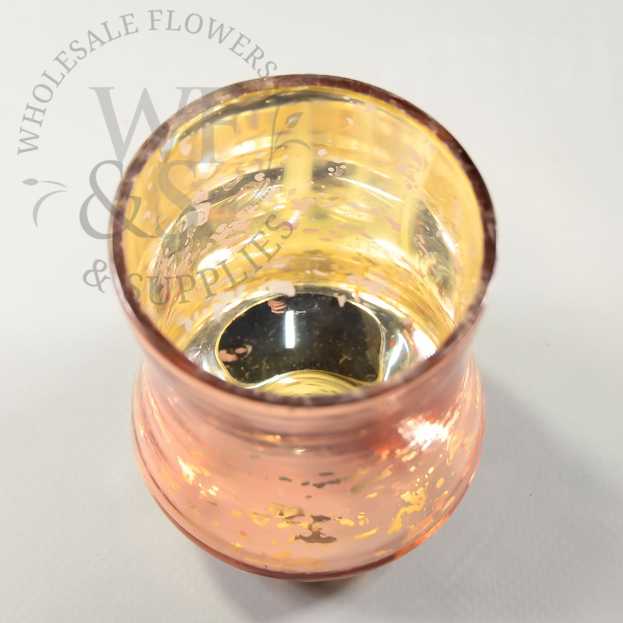 Rose Gold Mercury Glass Candle Holder  opening