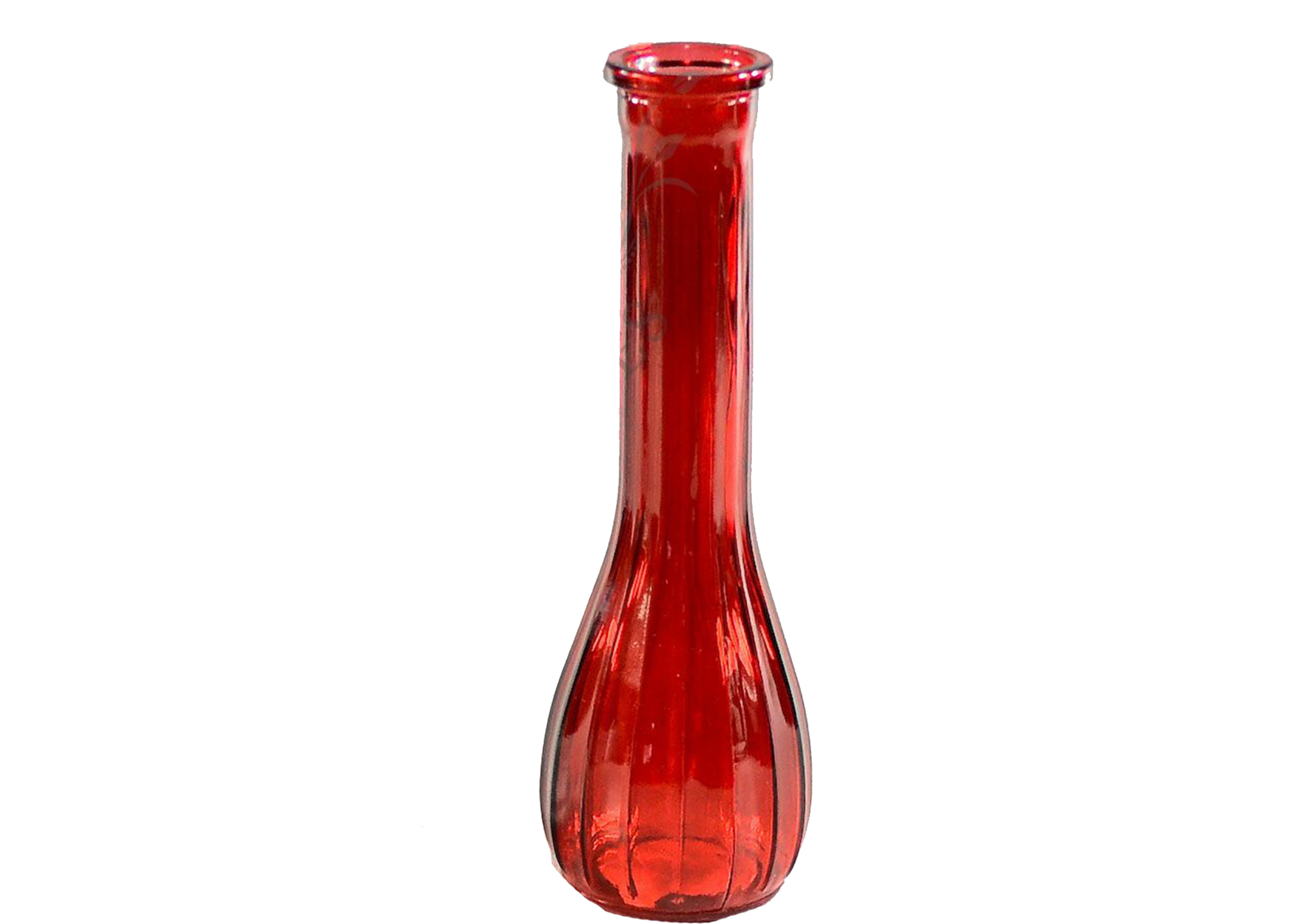 Red Fluted Clear Glass Bud Vase