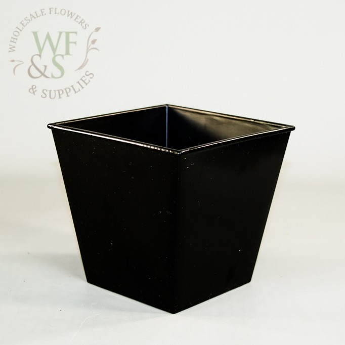 Black Recycled Plastic Square Tapered Pot 5.8" Tall