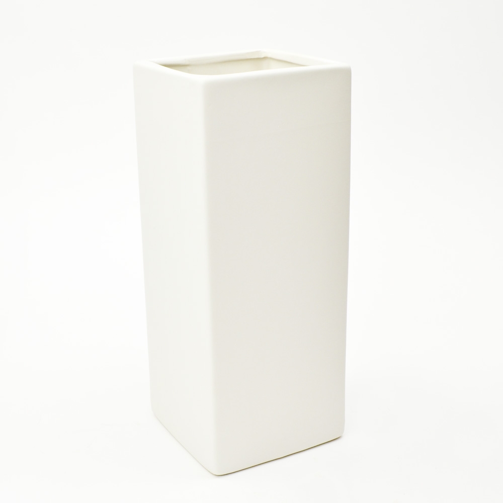 12 inch tall White Square Vase