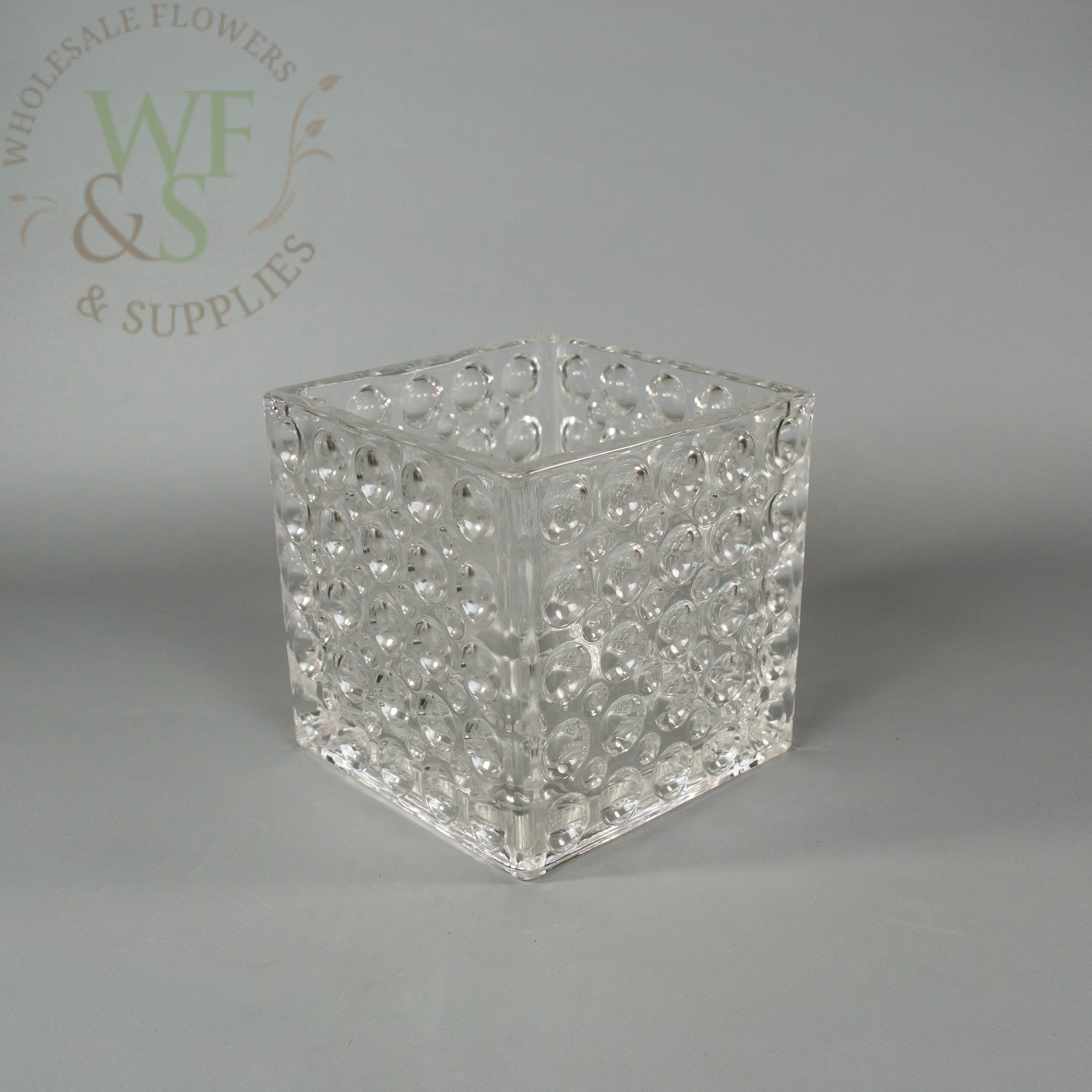 Square Clear Glass Cube Vase Dimple Effect 5" x 5" 4