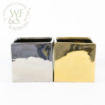 Gold and Silver Square Ceramic Vases 6" 2