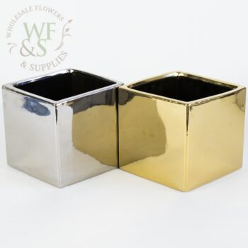 Gold and Silver Square Ceramic Vases 6"