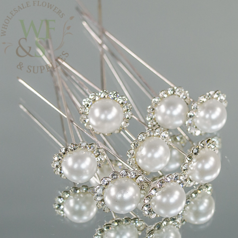 Floral Pins Wedding Bouquet Diamond Pearl Decor 18 pack