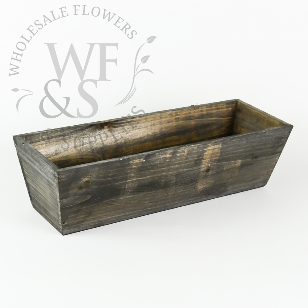 4.2" Tall rectangular tapered brown wood planter  2