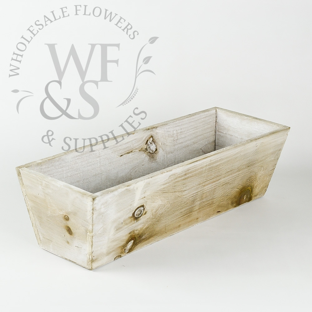 4.2" Tall rectangular tapered white washed wood planter