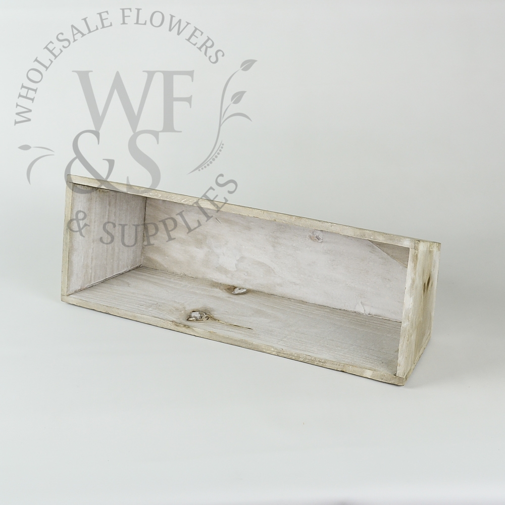 4.2" Tall rectangular tapered white washed wood planter 2