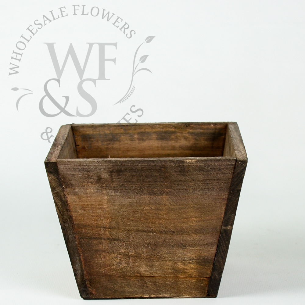 Square Wooden Flower Pot Vase Container  in Dark Brown side 3