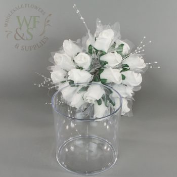 Plastic Cylinder Vase 6-inch x 6-inch and roses