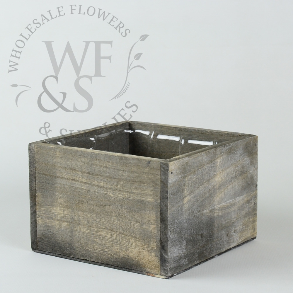 Wood Rectangular Flower Box Planter in Grey 4" tall 2