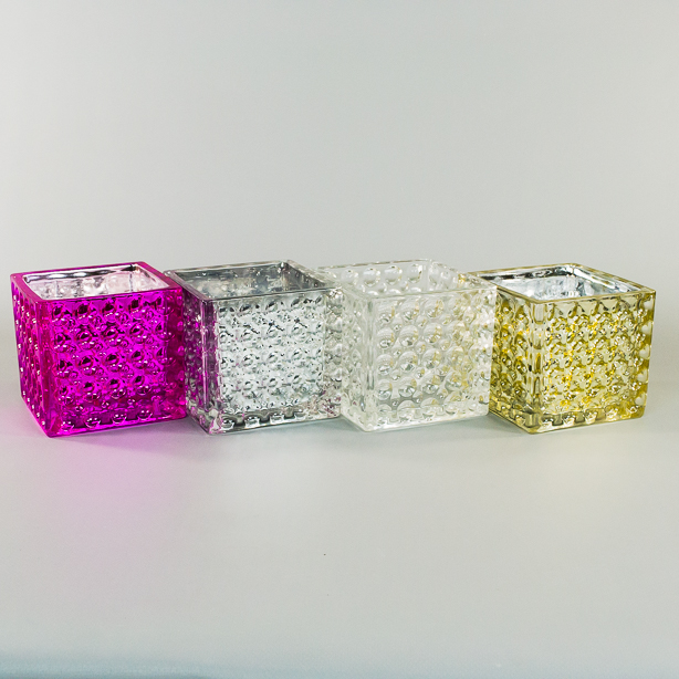 Square Glass Cube Vase, Dimple Effect 4-inches x 4-inches 2