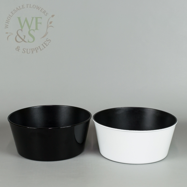 Black and white recycled plastic dish garden flower pot vase container